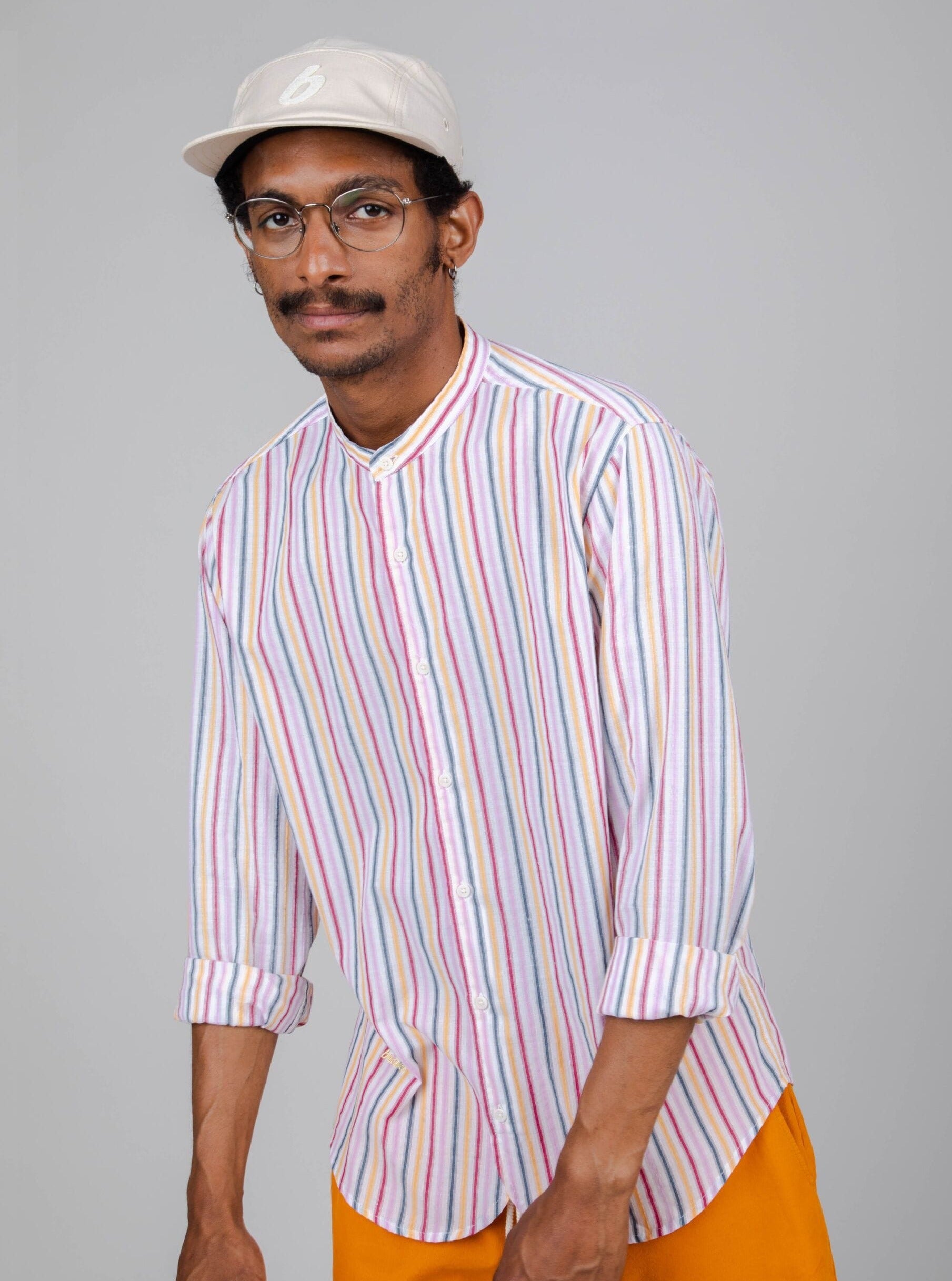 Brava Fabrics Long Sleeve Shirts Rainbow Regular Mao Shirt White sustainable fashion ethical fashion